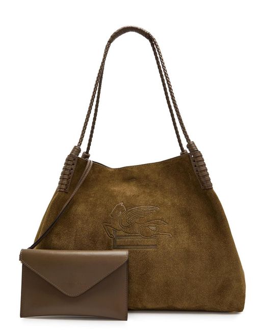 Etro Brown Libra Large Leather And Suede Tote
