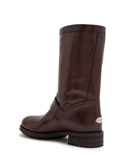 Jimmy Choo Brown Biker Leather Mid-Calf Boots