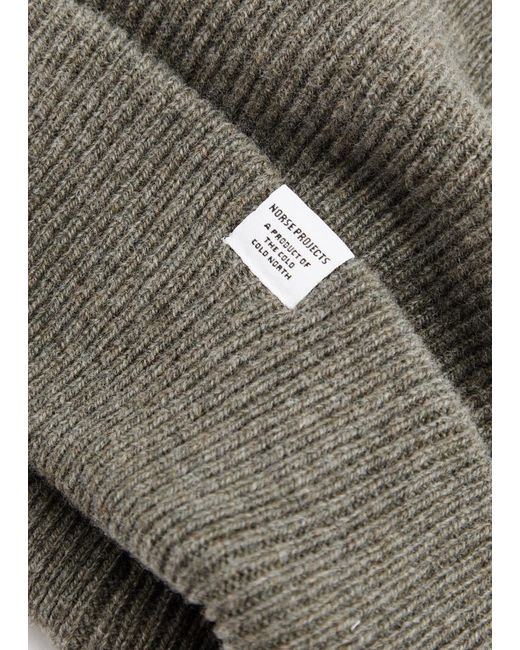 Norse Projects Gray Ribbed Wool Beanie for men