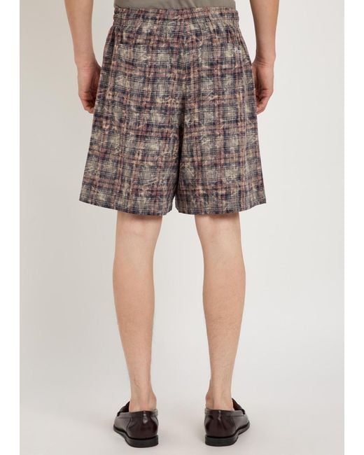 Picante Brown Rocco Checked Cotton Shorts for men