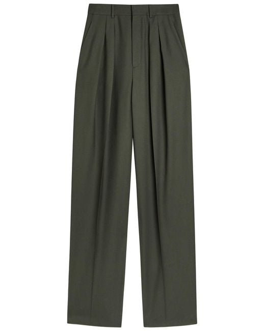 Saint Laurent Green Wide-Leg Wool Trousers