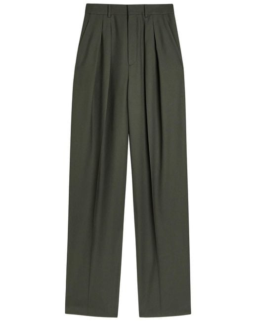 Saint Laurent Green Wide-Leg Wool Trousers