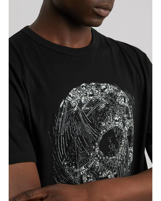 Alexander McQueen Black Crystal Skull Printed Cotton T-Shirt for men