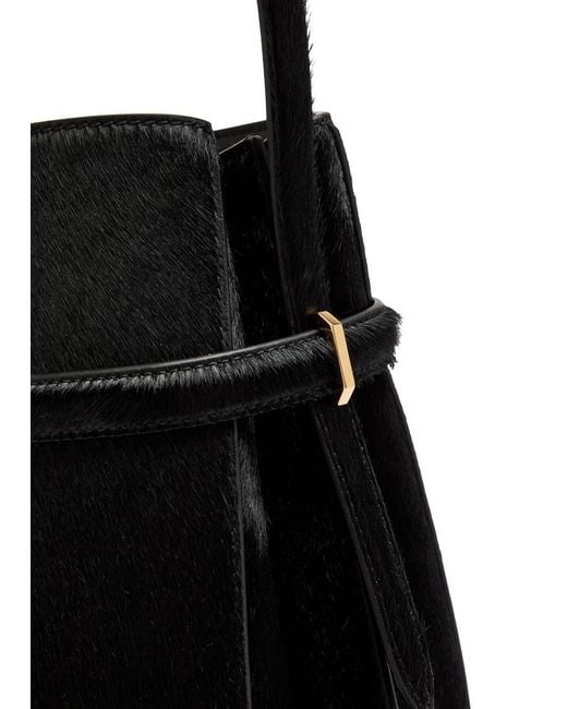 Totême Black Belted Calf-Hair Bucket Bag