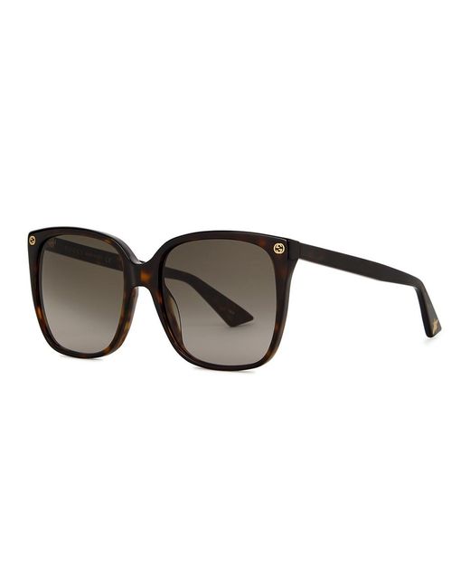 Gucci Brown Tortoiseshell Square-Frame Sunglasses, Sunglasses