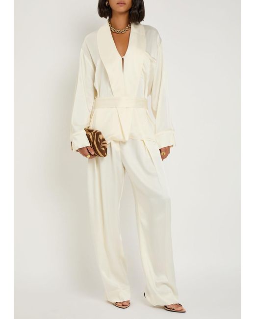 Victoria Beckham White Belted Crepe De Chine Blouse