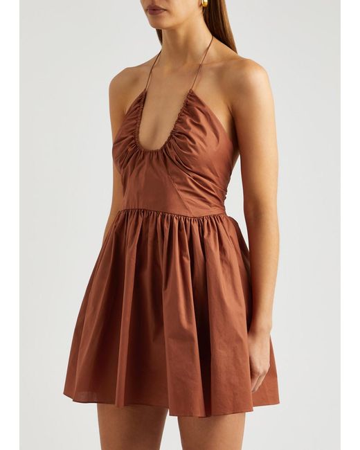 Matteau Brown Halterneck Cotton Mini Dress