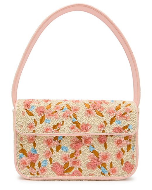 Staud Pink Tommy Floral Beaded Shoulder Bag