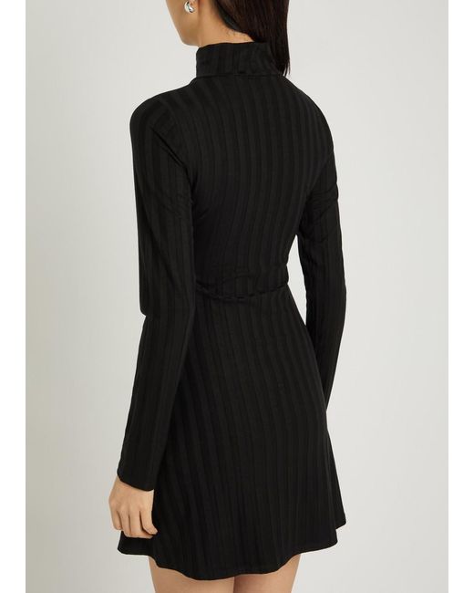 Reformation Black Libra Subtle-Stripe Stretch-Jersey Mini Dress