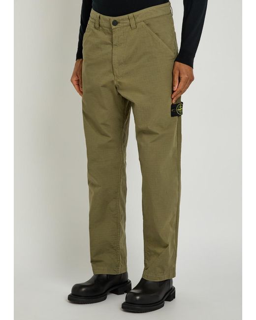 Stone Island Green Cotton Ripstop Straight-Leg Cotton Trousers for men