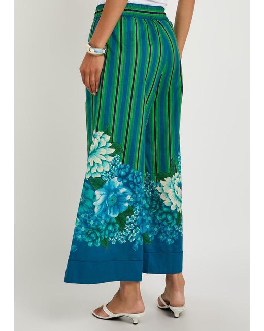 ALÉMAIS Blue Margo Striped Wide-Leg Cotton Cropped Trousers