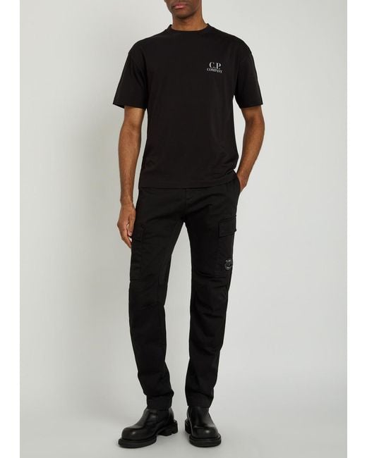 C P Company Black Logo Print Cotton T-Shirt for men