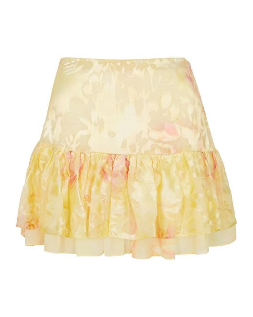 LoveShackFancy Natural Tevy Floral-devoré Mini Skirt
