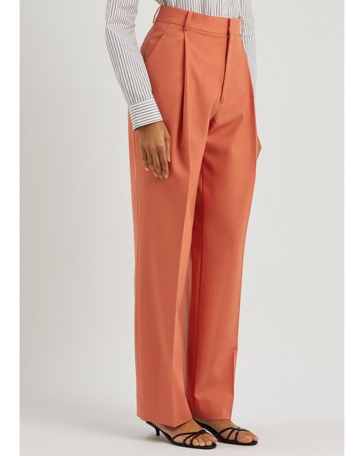 Victoria Beckham Orange Pleated Tapered Twill Trousers