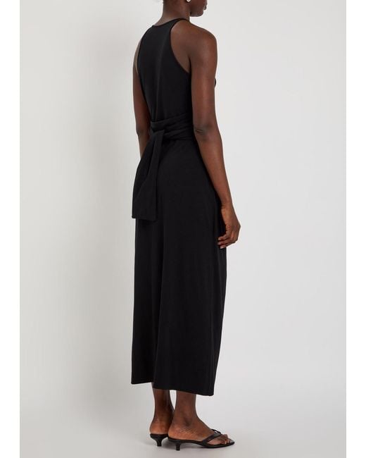 Another Tomorrow Black Sarong-Effect Jersey Midi Dress