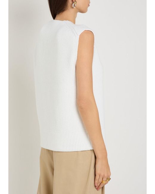 Vince White V-Neck Fine-Knit Cotton-Blend Vest