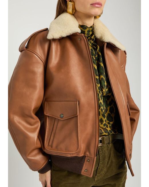 Saint Laurent Brown Detachable-Collar Shearling And Leather Jacket