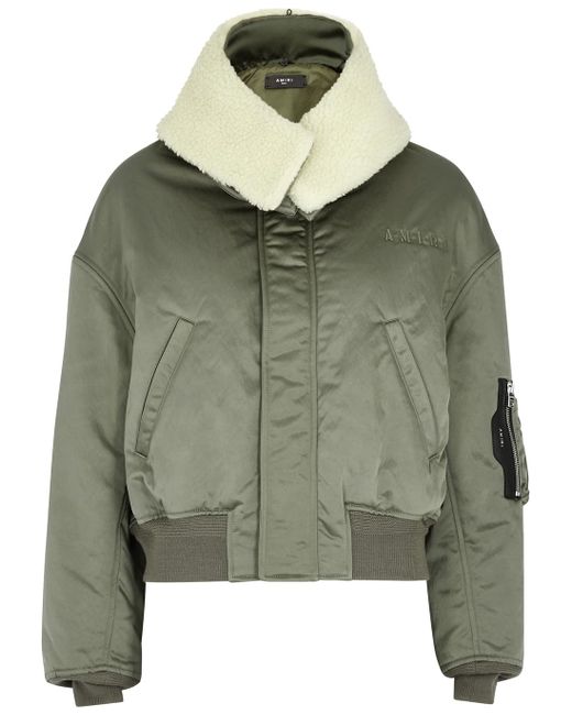 Amiri Green Faux Shearlingtrimmed Satin Bomber Jacket Lyst UK