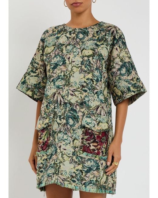 ganni jacquard mini dress green Floral-jacquard Minidress
