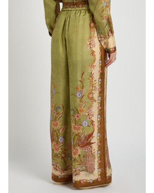 Zimmermann Green Indra Printed Silk Trousers