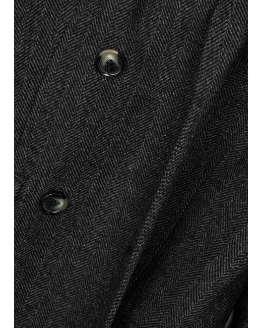Day Birger et Mikkelsen Black Bert Double-breasted Herringbone Wool Coat