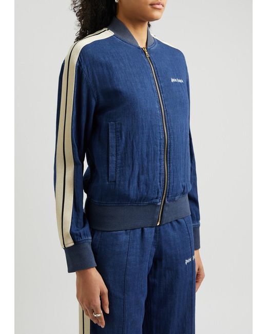 Palm Angels Blue Striped Chambray Bomber Jacket