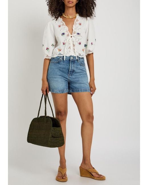 Rixo White Ursula Floral-Embroidered Cotton Top