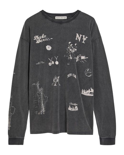 Duke & Dexter Gray Sketch Printed Long Sleeve Cotton T-Shirt for men