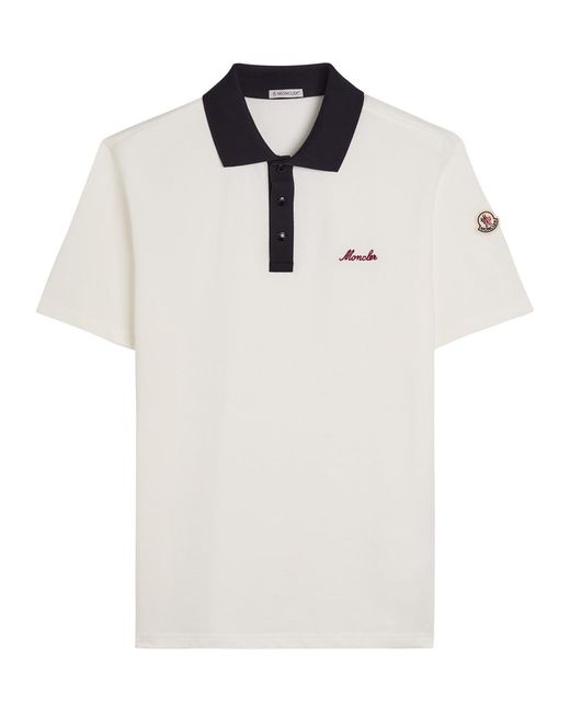 Moncler White Logo-Embroidered Piqué Cotton Polo Shirt for men