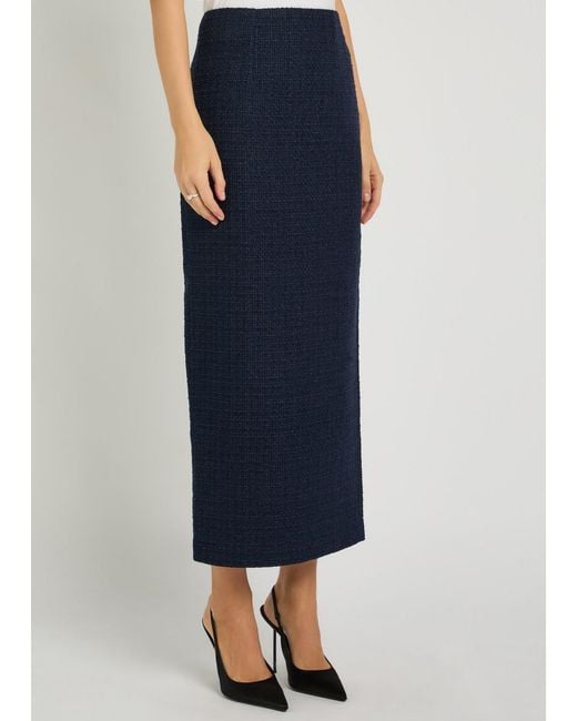Roland Mouret Blue Ceremony Metallized Bouclé Midi Skirt