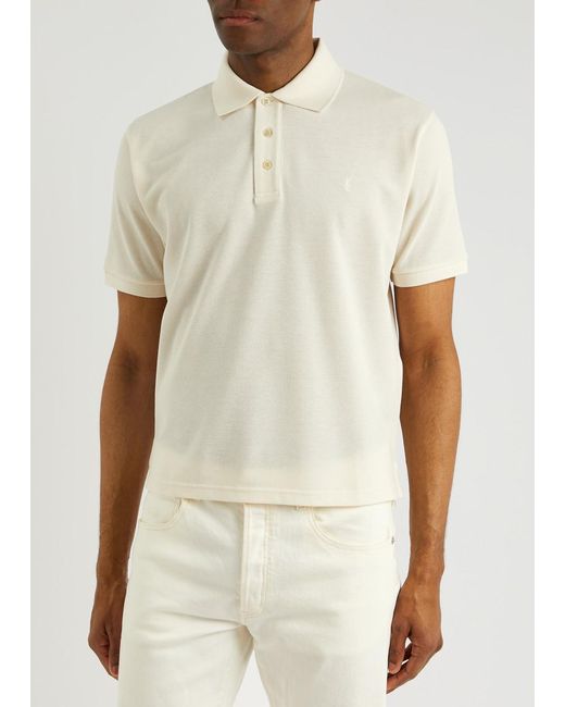 Saint Laurent White Logo Piqué Cotton-blend Polo Shirt for men