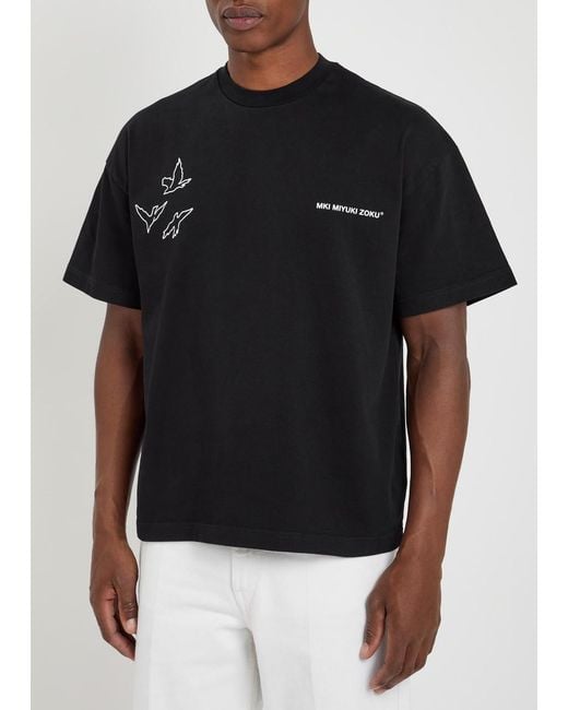 MKI Miyuki-Zoku Black Flight Printed Cotton T-Shirt for men