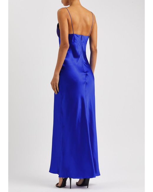 Nue Studio Blue Vivienne Crystal-embellished Satin Maxi Dress