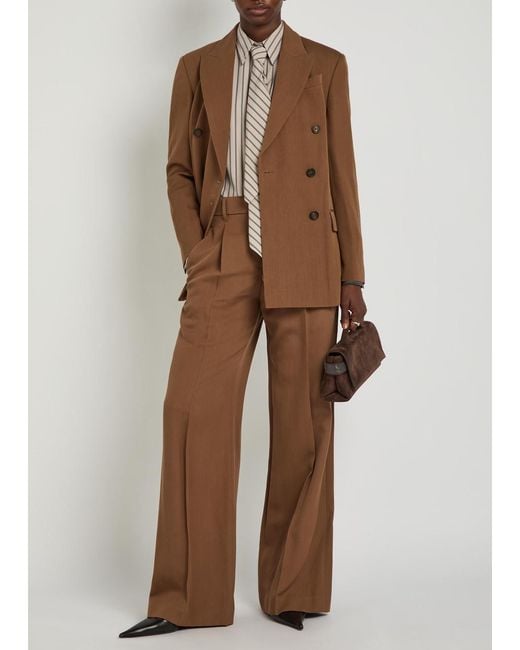Brunello Cucinelli Brown Tailored Wide-Leg Wool-Blend Trousers