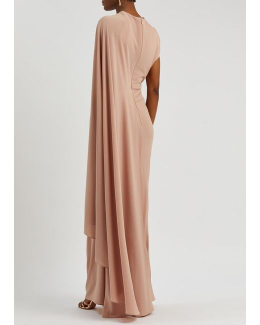 Talbot Runhof Natural Cape-effect Draped Gown