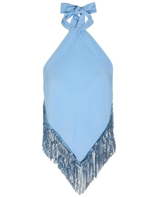 Rabanne Blue Fringed Chains Asymmetric Woven Top