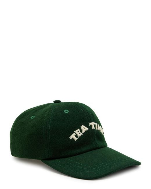 Drake's Green Tea Time Appliquéd Merino Wool Cap for men