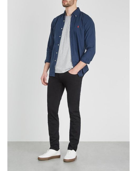 7 For All Mankind Black Slimmy Tapered Luxe Performance+ Jeans for men
