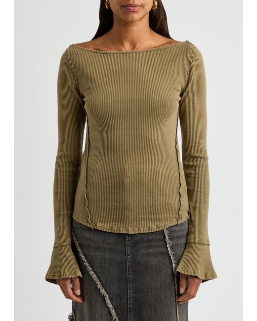 Free People Green Soul Sister Ribbed Cotton-Blend Top