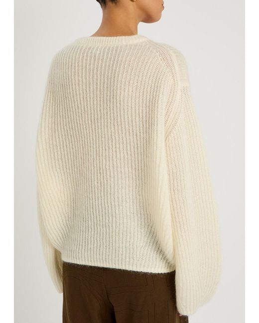 Totême White Ribbed-Knit Mohair-Blend Jumper