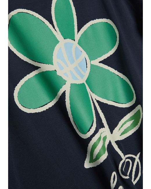 Les Deux Black Flower Printed Cotton T-Shirt for men