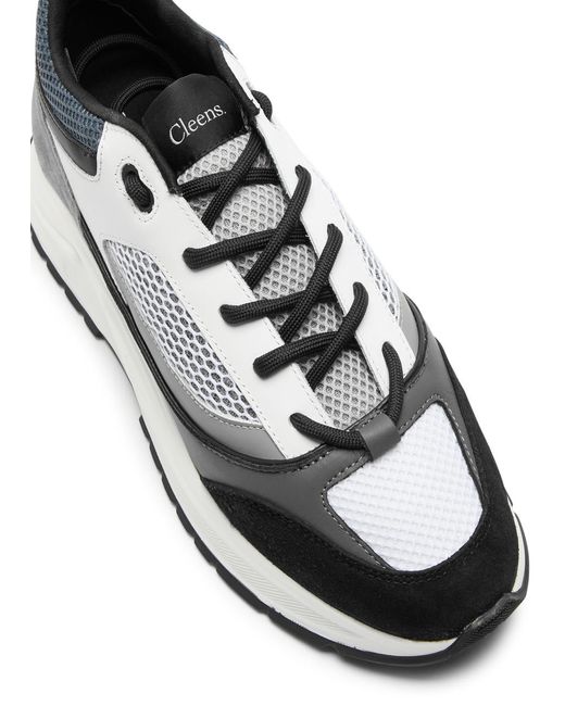 Cleens Gray Essential Runner Panelled Mesh Sneakers for men