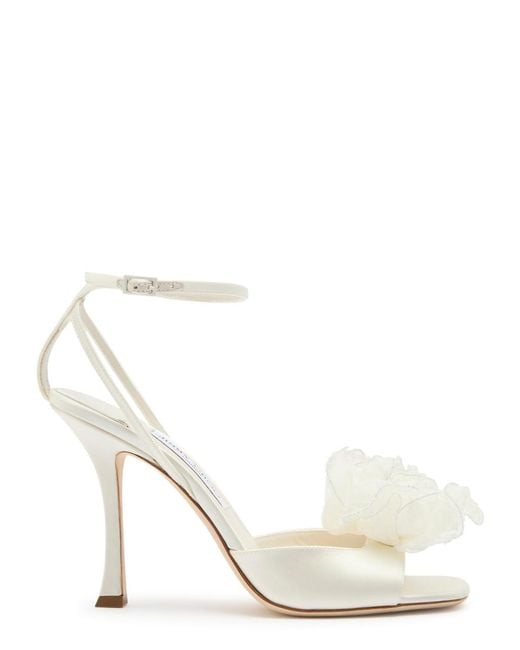 Jimmy Choo White Mimmi 100 Floral-Appliquéd Satin Sandals