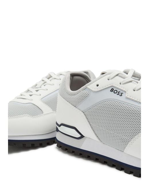 Boss White Parkour Panelled Mesh Sneakers for men