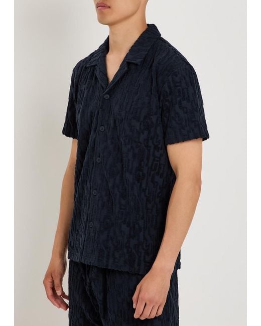 Raith Blue Fausto Flocked-Pattern Terry Shirt for men