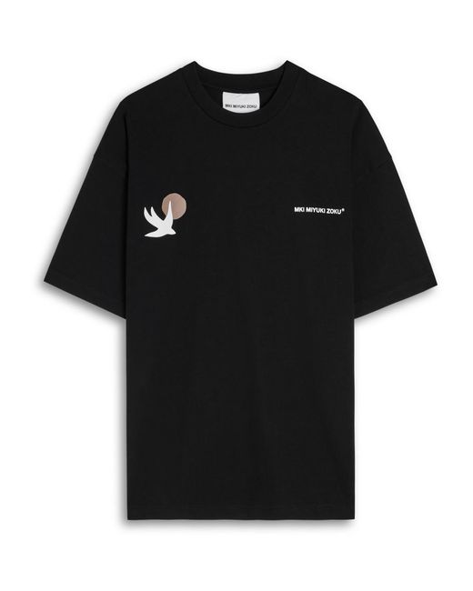 MKI Miyuki-Zoku Black Swallow Printed Cotton T-Shirt for men