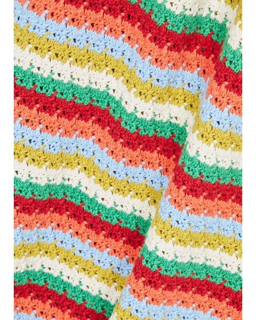 Kitri Blue Ridley Striped Crochet-knit Mini Dress