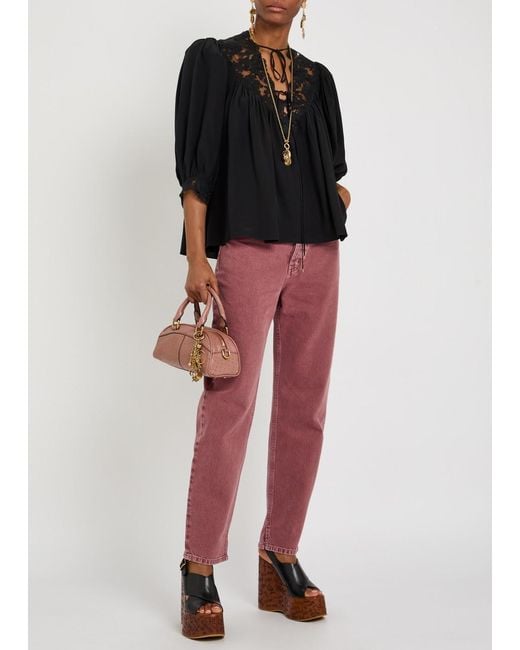 Chloé Black Lace-Trimmed Silk Blouse
