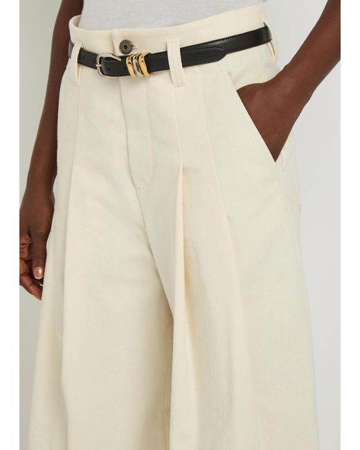 Brunello Cucinelli Natural Pleated Wide-Leg Cotton-Blend Trousers