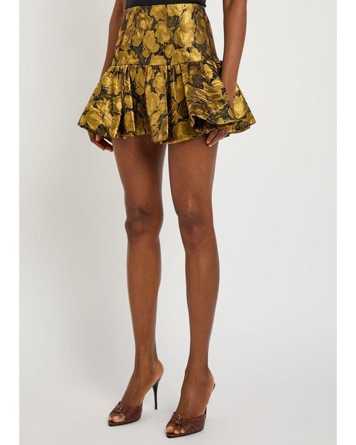 Ronny Kobo Natural Stormi Metallic Floral-Jacquard Woven Mini Skirt